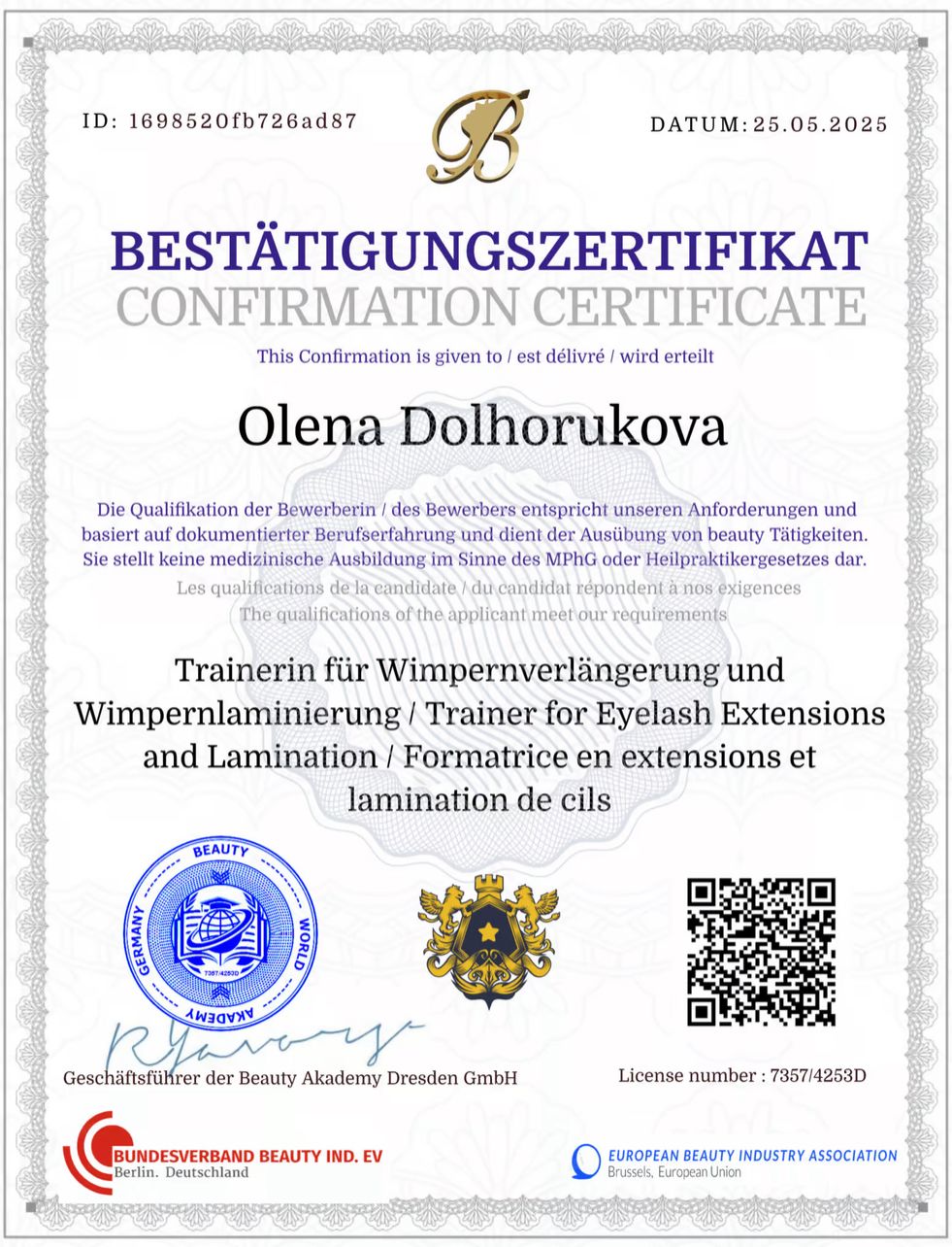 Zertifikat – Timeless Glanz Partner